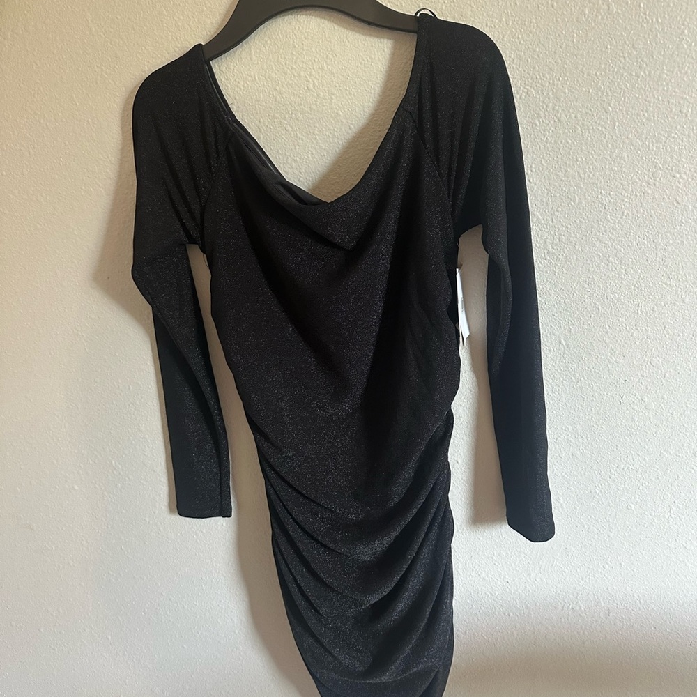 BP Black Ruched Cowl Neck Bodycon Dress